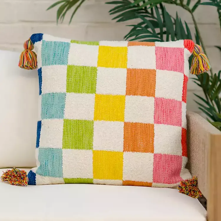Kirklands Home Rainbow Checkered Outdoor Pillow Multi Best