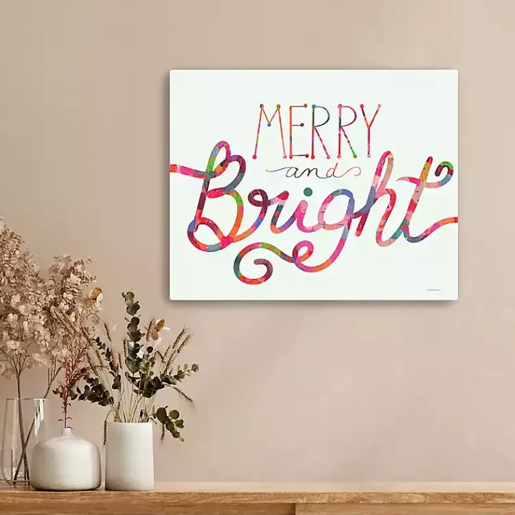 Christmas Art & Wall Decor>Kirklands Home Rainbow Merry and Bright Canvas Art Print