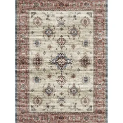 Kirklands Home Raquel Red and Ivory Washable Area Rug, 7x9 Outlet