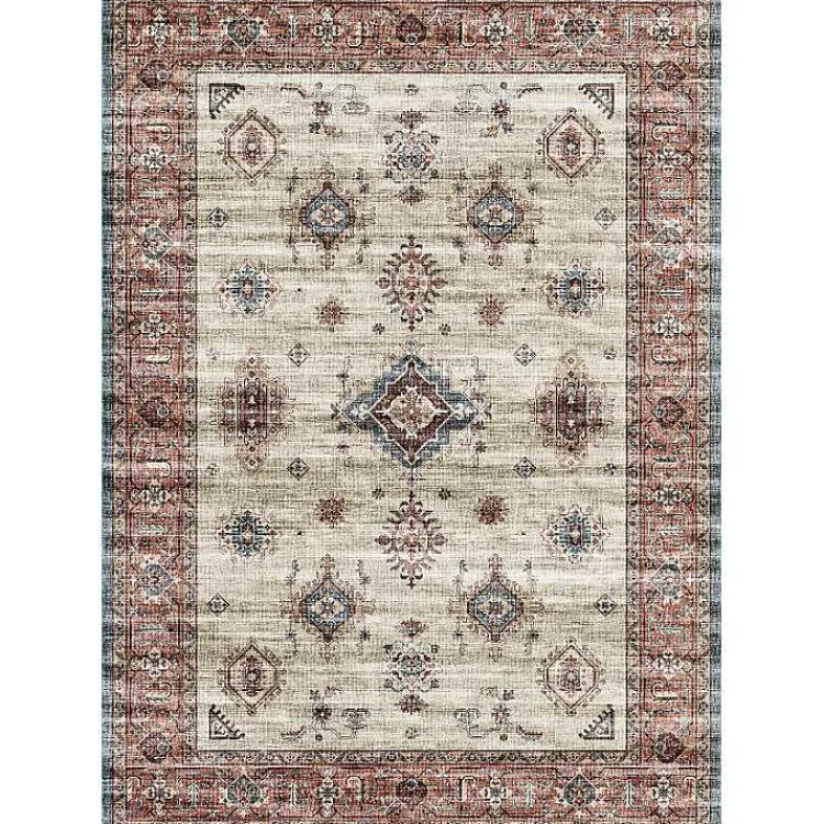 Kirklands Home Raquel Red and Ivory Washable Area Rug, 7x9 Outlet