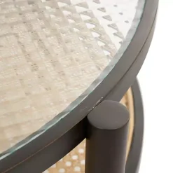 Kirklands Home Rattan and Glass 2-Tier Coffee Table Clearance