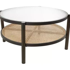 Kirklands Home Rattan and Glass 2-Tier Coffee Table Clearance