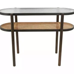 Kirklands Home Rattan and Glass 2-Tier Console Table New