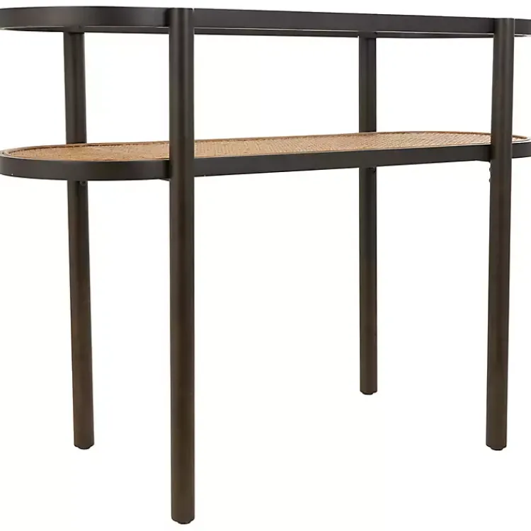 Kirklands Home Rattan and Glass 2-Tier Console Table New