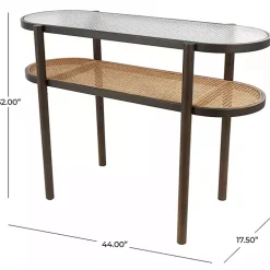Kirklands Home Rattan and Glass 2-Tier Console Table New