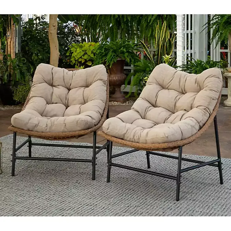 Kirklands Home Rattan Scoop Chairs with Cushions, Set of 2 Clearance