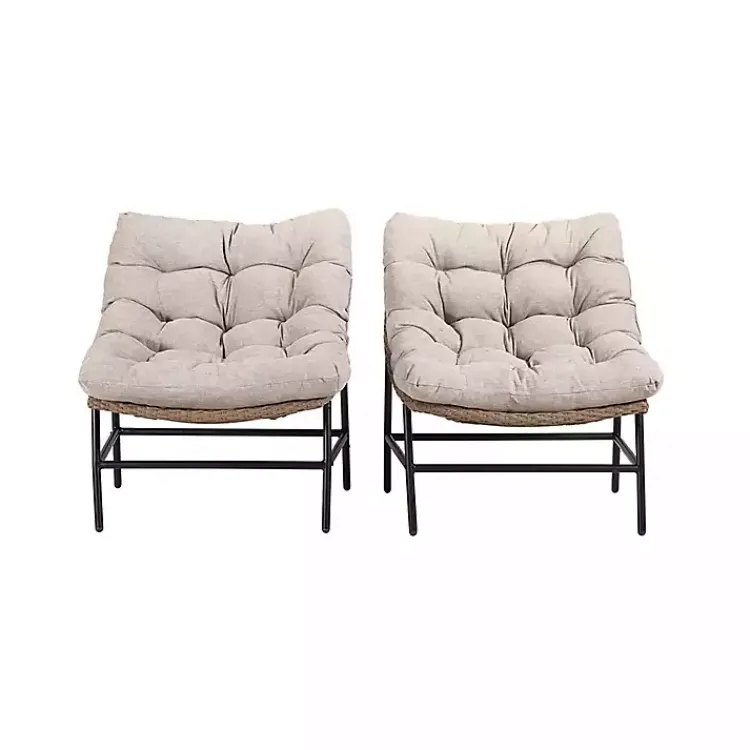 Kirklands Home Rattan Scoop Chairs with Cushions, Set of 2 Clearance