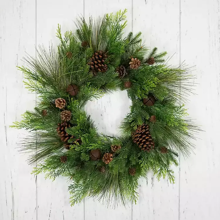 Christmas Wreaths>Kirklands Home Real Touch Pine and Cedar Jingle Bell Wreath