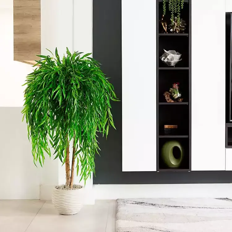 Trees & Topiaries>Kirklands Home Real Touch Willow Tree in Black Planter, 4 ft.