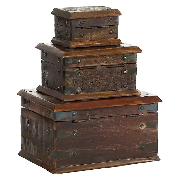 Baskets & Boxes>Kirklands Home Reclaimed Wood Antique Box Set, Set of 3