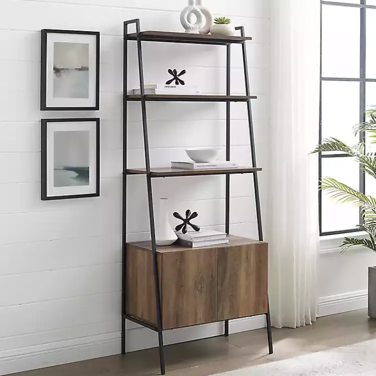Kirklands Home Reclaimed Wood Modern Ladder Bookcase with Cabinet Hot
