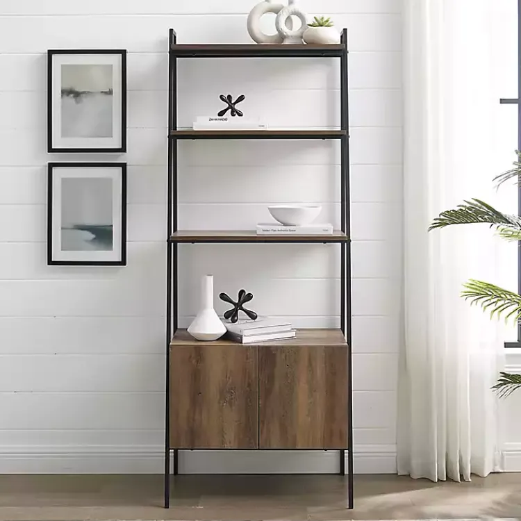 Kirklands Home Reclaimed Wood Modern Ladder Bookcase with Cabinet Hot