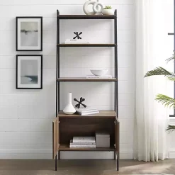 Kirklands Home Reclaimed Wood Modern Ladder Bookcase with Cabinet Hot