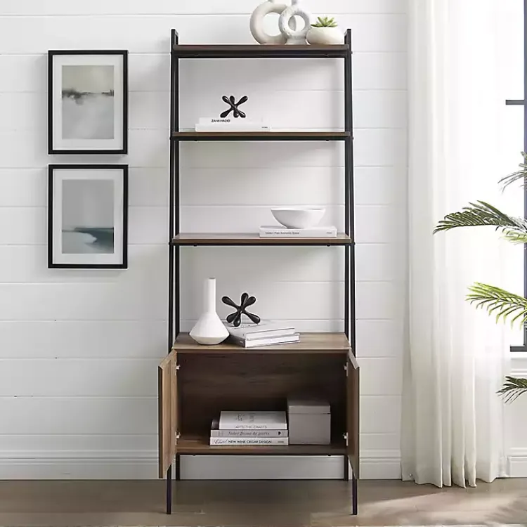 Kirklands Home Reclaimed Wood Modern Ladder Bookcase with Cabinet Hot