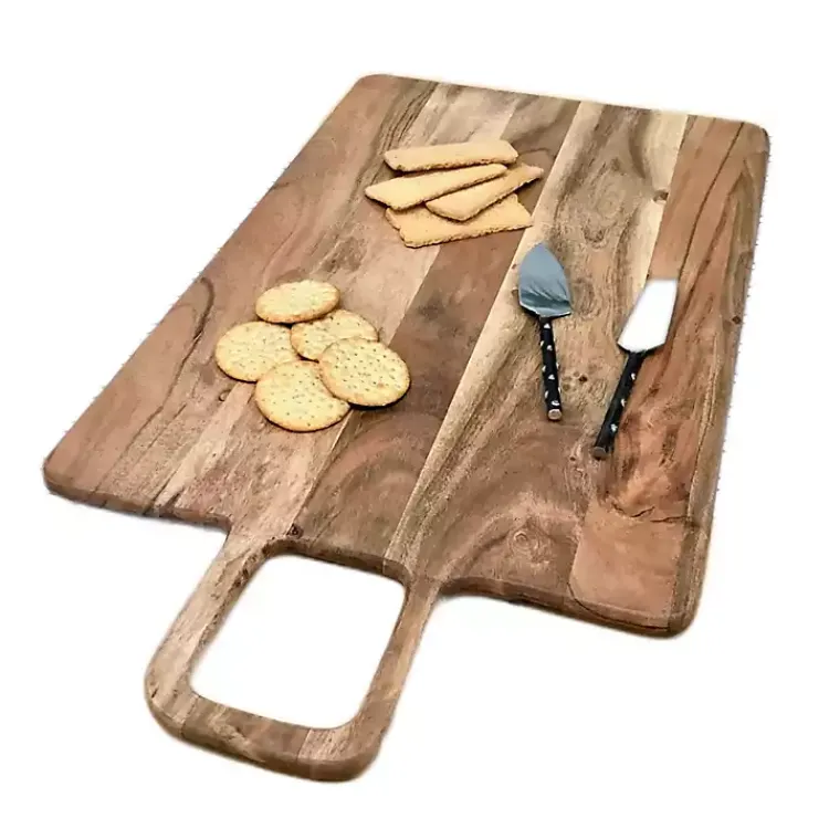 Kirklands Home Rectangle Acacia Wood Paddle Handle Board Brown New