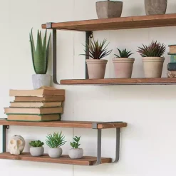 Kirklands Home Recycled Wood and Metal Shelves, Set of 2