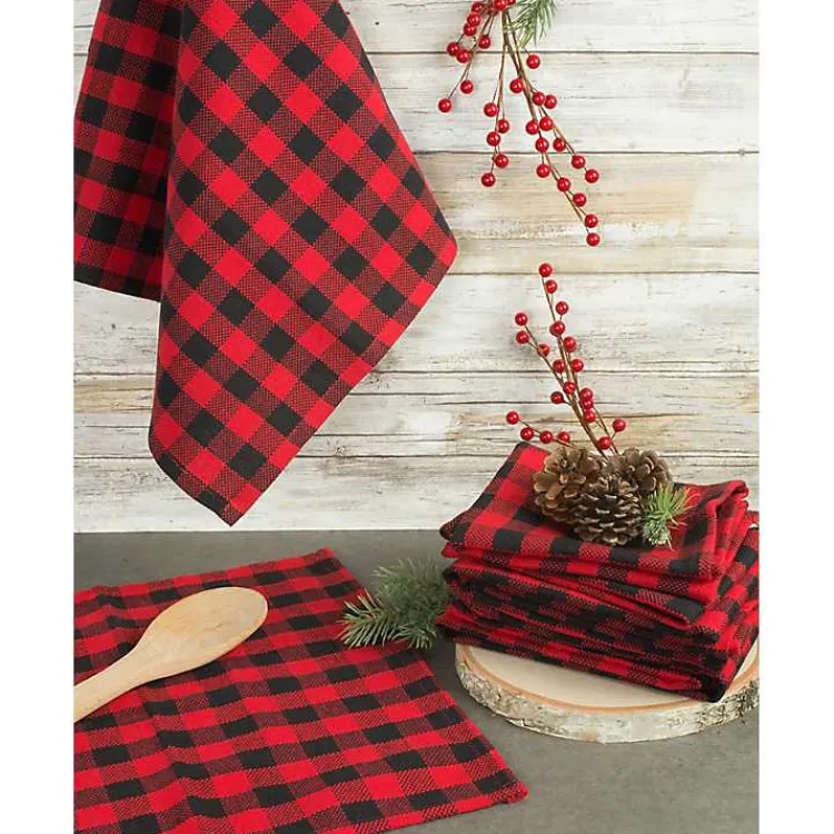 Christmas Dining & Entertaining>Kirklands Home Red & Black Buffalo Check Kitchen Towels, Set of 6