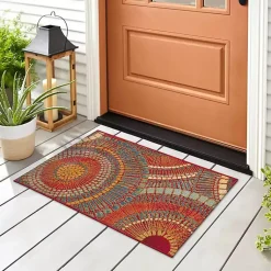 Kirklands Home Red & Blue Circles Indoor/Outdoor Rug, 3x4 Clearance