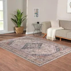 Kirklands Home Red & Blue Vintage Medallion Area Rug, 5x7 Clearance