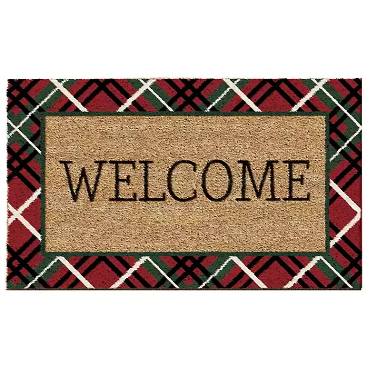 Outdoor Christmas Decorations>Kirklands Home Red & Green Plaid Welcome Doormat