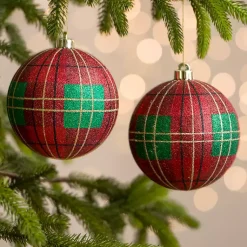 Christmas Ornaments>Kirklands Home Red & Green Tartan Plaid 2-pc. Ornament Set, 5 in.