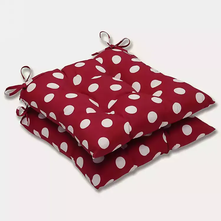 Kirklands Home Red & White Polka Dot Tufted Square Cushion Set