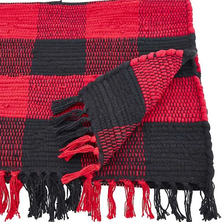 Kirklands Home Red and Black Buffalo Check Fringe Table Runner Best