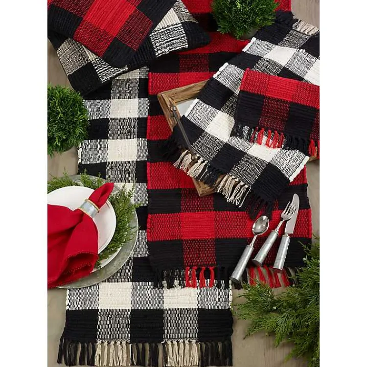 Kirklands Home Red and Black Buffalo Check Fringe Table Runner Best