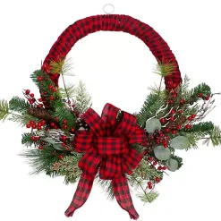 Wreaths>Kirklands Home Red and Black Buffalo Check Pine and Berry Wreath