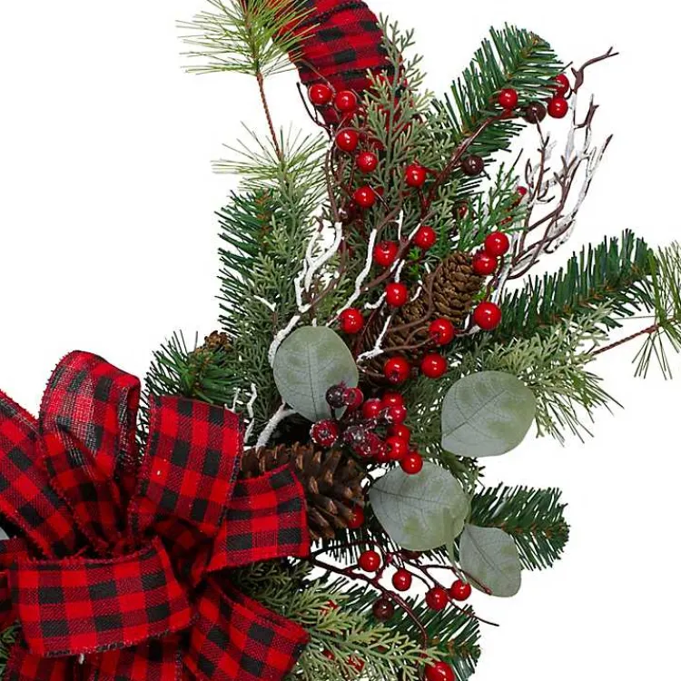 Wreaths>Kirklands Home Red and Black Buffalo Check Pine and Berry Wreath