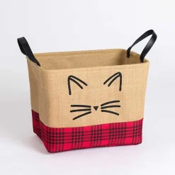 Baskets & Boxes>Kirklands Home Red and Black Plaid Cat Whiskers Jute Bin