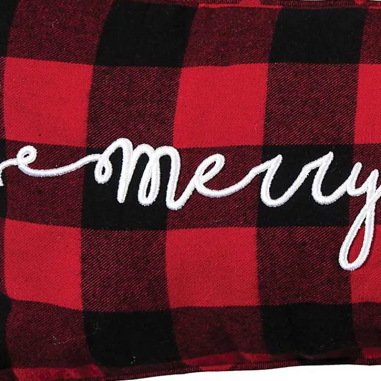 Christmas Pillows>Kirklands Home Red and Black Plaid Merry Christmas Pillow