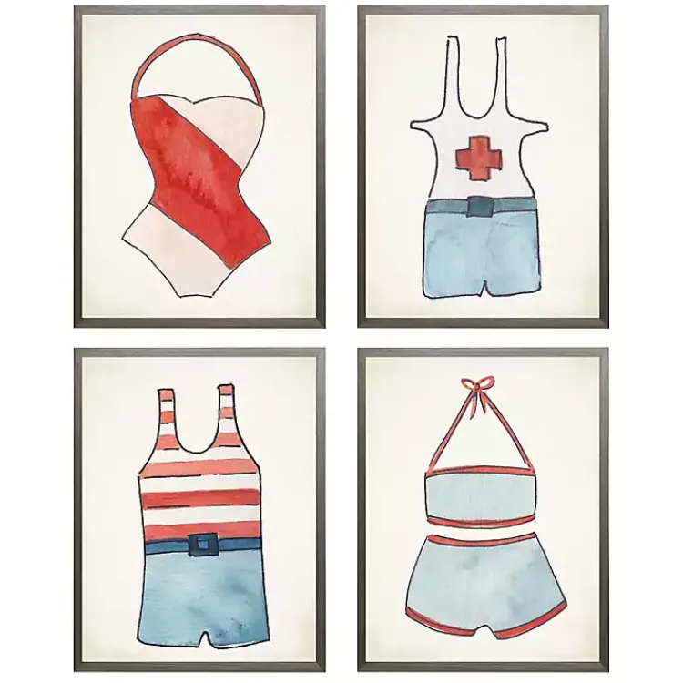 Kirklands Home Red and Blue Vintage Swimsuits Art, Set of 4