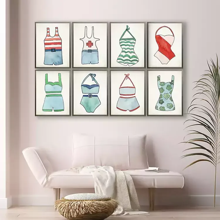 Kirklands Home Red and Blue Vintage Swimsuits Art, Set of 4