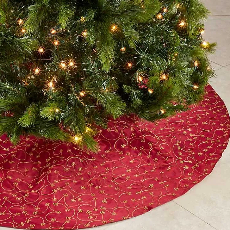 Christmas Tree Skirts & Collars>Kirklands Home Red and Gold Emboidered Tree Skirt