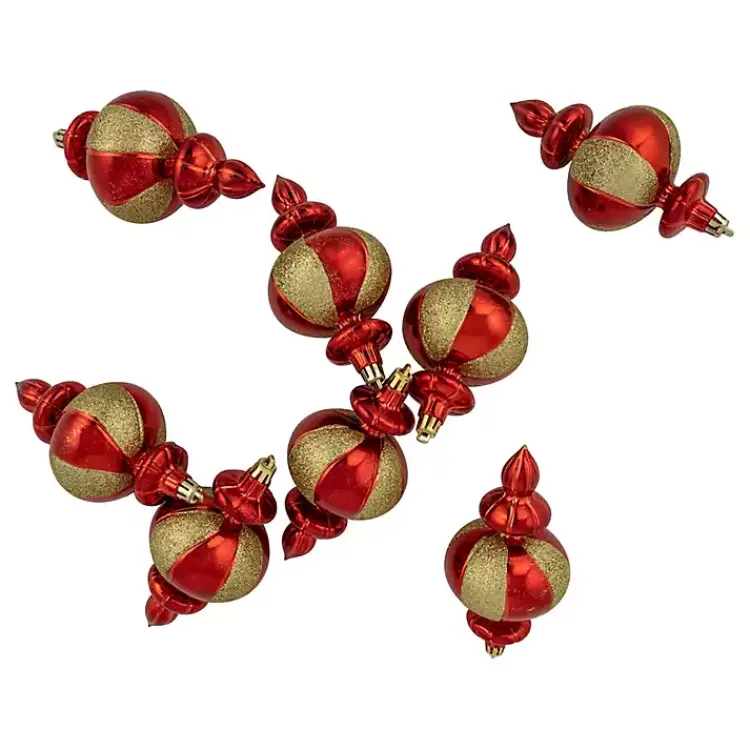 Christmas Ornaments>Kirklands Home Red and Gold Finial Ornaments, Set of 8