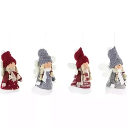 Christmas Ornaments>Kirklands Home Red and Gray Angel Plush Ornaments, Set of 4