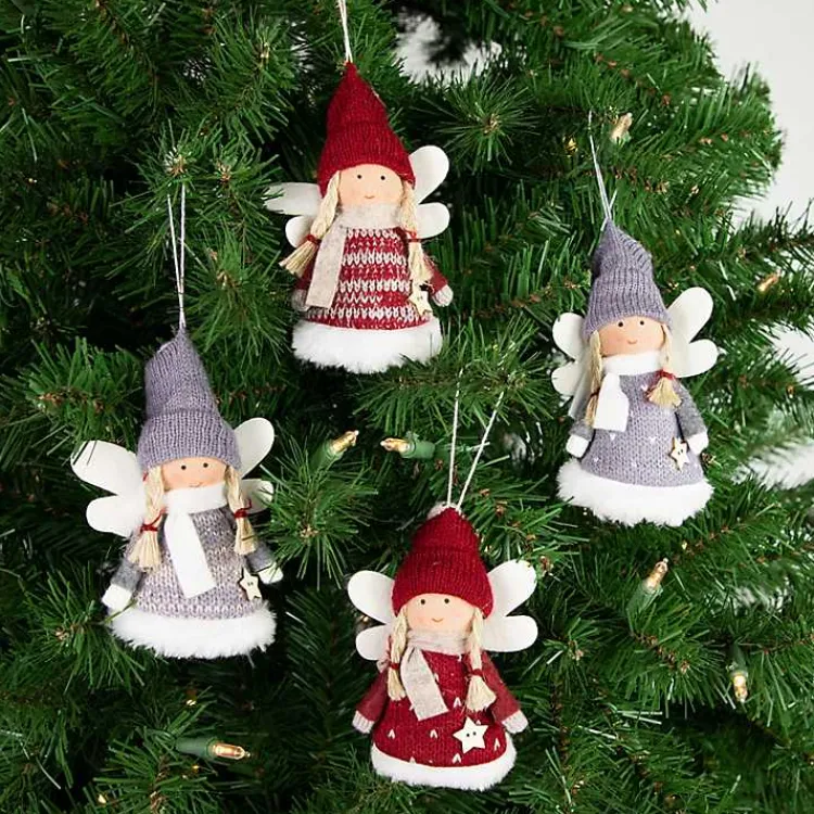 Christmas Ornaments>Kirklands Home Red and Gray Angel Plush Ornaments, Set of 4