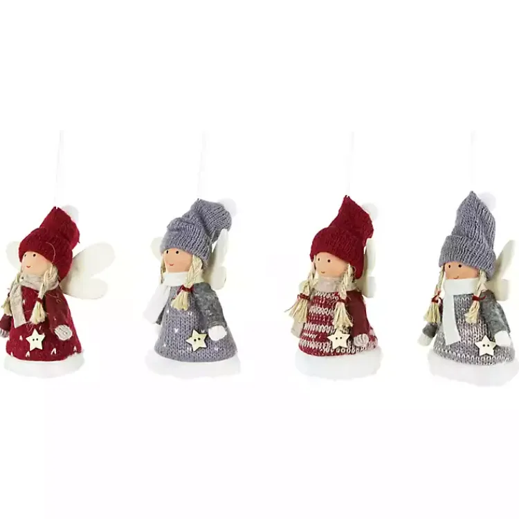 Christmas Ornaments>Kirklands Home Red and Gray Angel Plush Ornaments, Set of 4