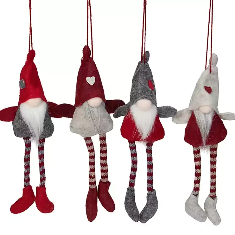 Christmas Ornaments>Kirklands Home Red and Gray Long Legged Gnome Ornaments, Set of 4