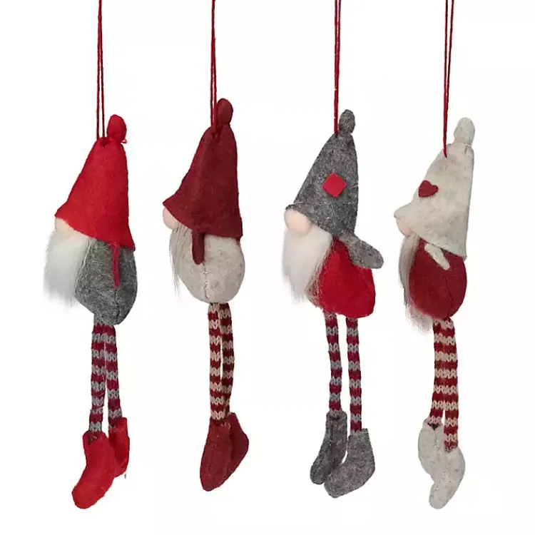 Christmas Ornaments>Kirklands Home Red and Gray Long Legged Gnome Ornaments, Set of 4