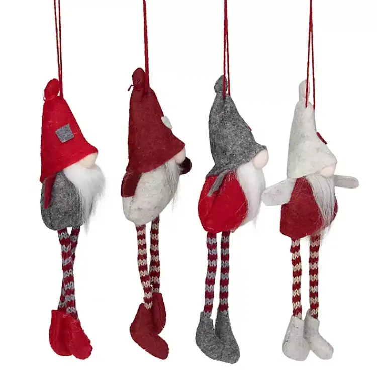 Christmas Ornaments>Kirklands Home Red and Gray Long Legged Gnome Ornaments, Set of 4