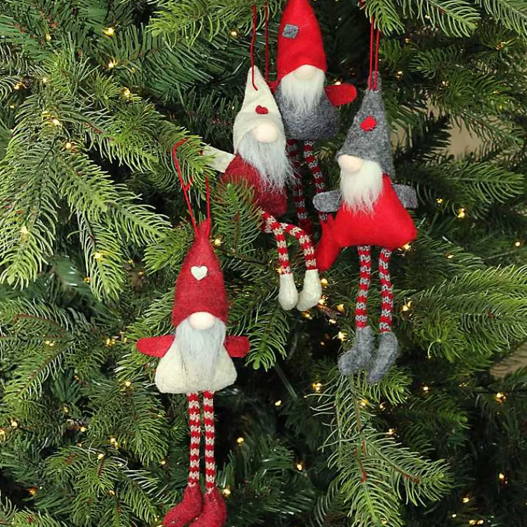Christmas Ornaments>Kirklands Home Red and Gray Long Legged Gnome Ornaments, Set of 4