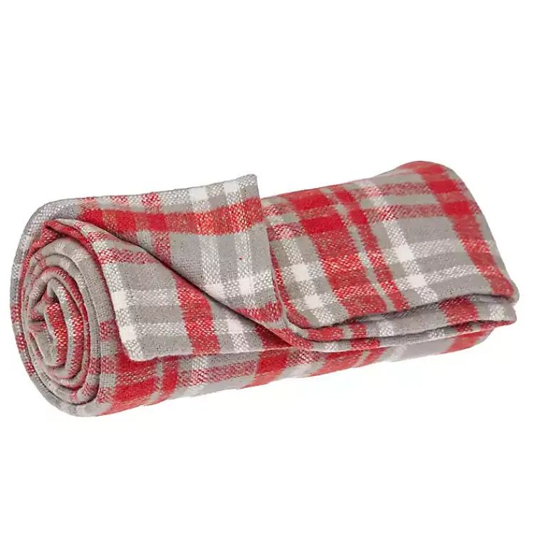 Blankets & Throws>Kirklands Home Red and Gray Plaid Cotton Throw