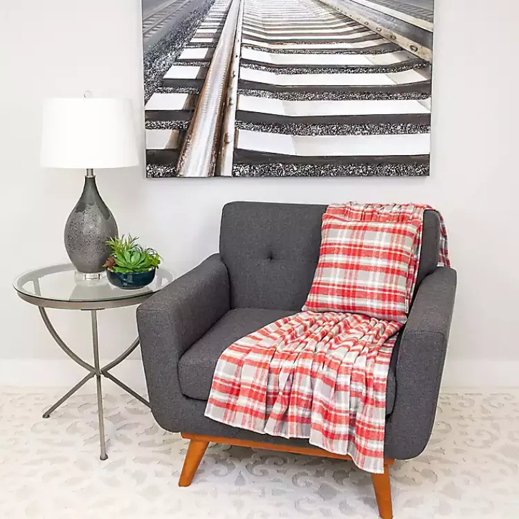 Blankets & Throws>Kirklands Home Red and Gray Plaid Cotton Throw