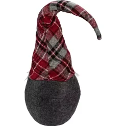 Christmas Decorations>Kirklands Home Red and Gray Plaid Hat Sitting Christmas Gnome