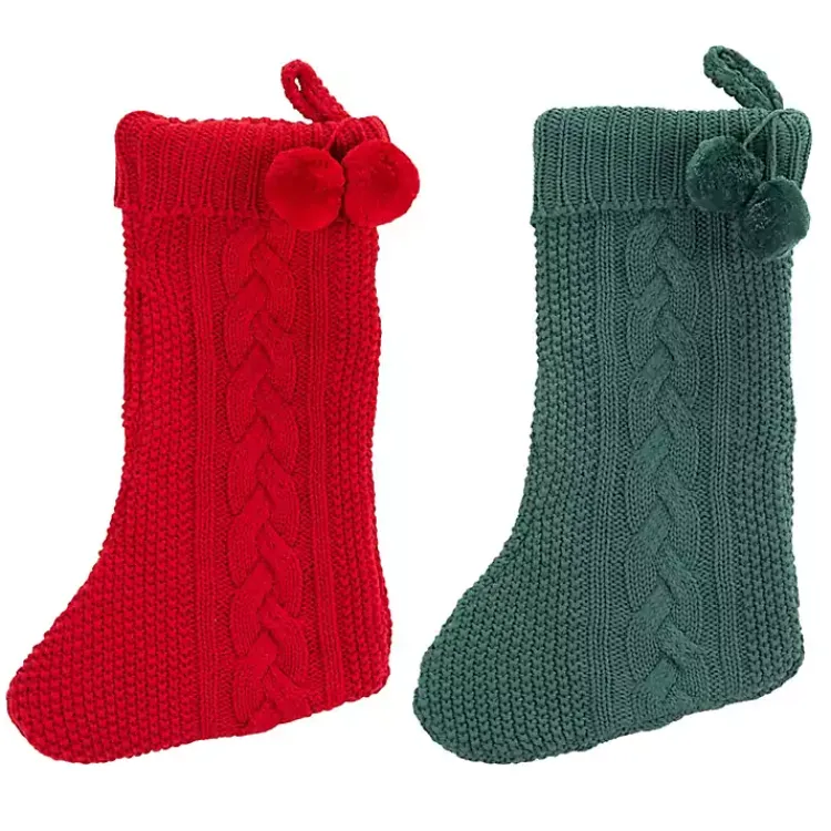 Christmas Stockings & Stocking Holders>Kirklands Home Red and Green Cable Knit Stockings, Set of 2