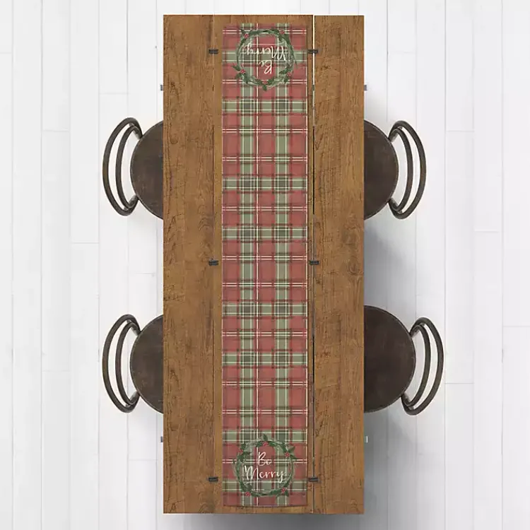Christmas Dining & Entertaining>Kirklands Home Red and Green Plaid Be Merry Table Runner