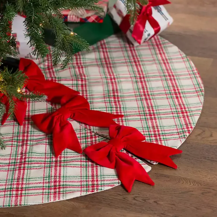 Christmas Tree Skirts & Collars>Kirklands Home Red and Green Plaid Tree Skirt with Bows