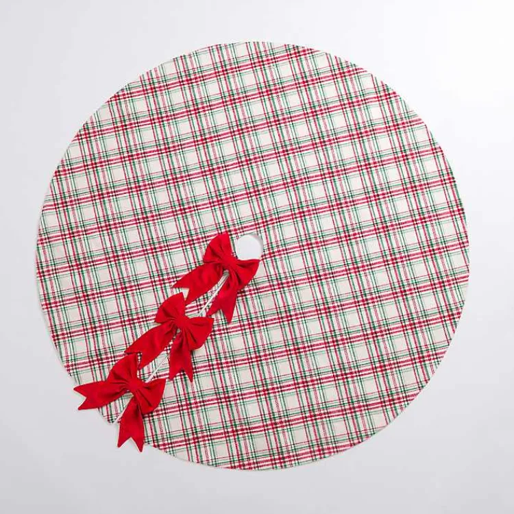 Christmas Tree Skirts & Collars>Kirklands Home Red and Green Plaid Tree Skirt with Bows